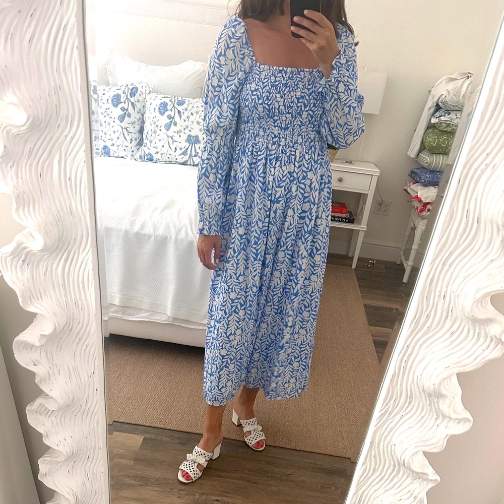 Sail to Sable Blue and White Leaf Print Dress